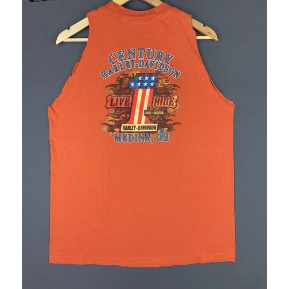 Vintage Y2K Harley Davidson Century Medina Ohio Live Ride 1 American Flag Orange - Picture 1 of 9